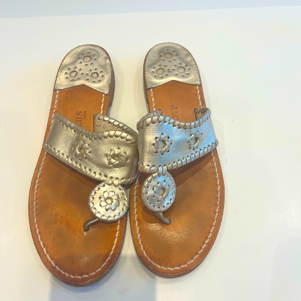 Jack Rogers Gold leather slip on Sandals sz9